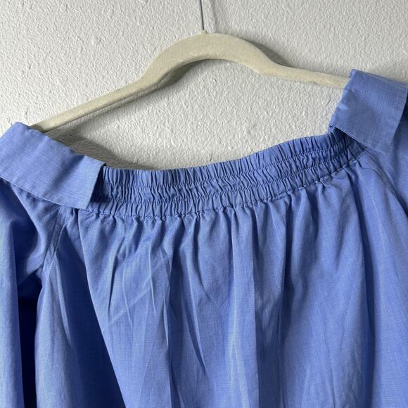 Club Monaco Jearim Off Shoulder Button Down Top Size 6 Blue Collared Shirt - Picture 6 of 10